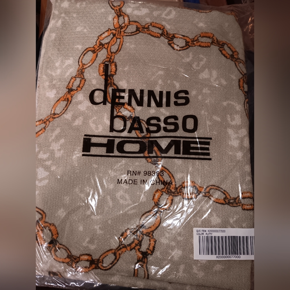 Dennis Basso Scarf/Throw. Putty colored with Goldtone chain accents with fringes